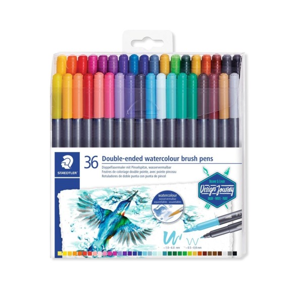 Caneta Pincel para Aquarela de Ponta Dupla 36 Cores Staedtler